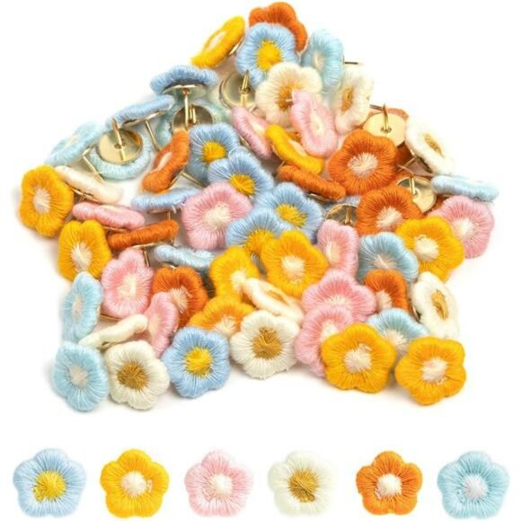 60pcs flower push pins decorative thumb tacks cork board map bulletin board offi - Picture 6 of 7